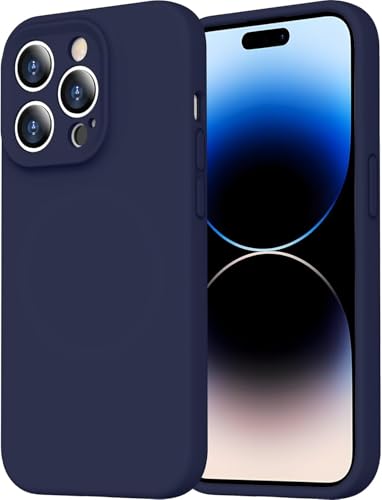 Image of DIZORO Microfiber Square Candy Case Compatible for iPhone 14 PRO, Shockproof Slim Back Cover Liquid Silicone Case (Navy Blue)