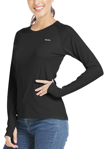 Image of Willit Women's UPF 50+ Sun Protection Shirt Long Sleeve SPF UV Shirt Hiking Outdoor Top Lightweight, Blue, Large