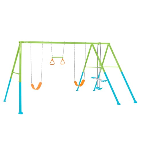 Intex Columpio Doble, Estructura Metal, con balancín Doble Plaza y Trapecio, Altura Regulable, hasta 240 kg, Columpios niños 3-10 años, Juegos Exterior, Certificado CE (59002)