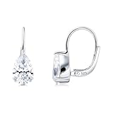 BERRICLE Sterling Silver Solitaire Leverback Drop Dangle Earrings for Women, 2.6 Carat Pear Cut Cubic Zirconia CZ, Clear