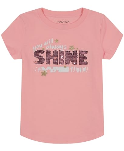 Image of Nautica Girls Short Sleeve Legacy T-Shirt with Flip Sequin Design, Cotton Tee with Tagless Interior