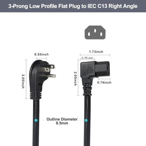 KUNCAN 45-Degree Flat Plug Computer Power Cord, 2-Pack Right-Angle C13 3FT by KUNCAN - Used condition - Image 6