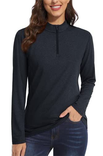 Magcomsen Rash Guard For Women 1/4 Zip T-Shirt Upf 50+ Long Sleeve Shirt Lightweight Shirt For Swim Hiking Fishing Black,M #TOP14