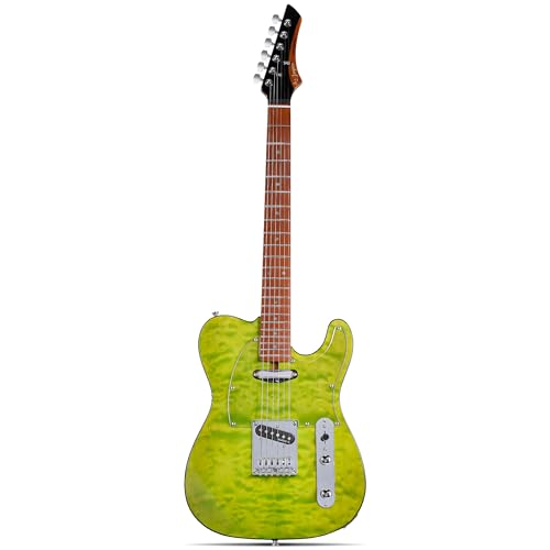 Leo Jaymz TL Electric Guitar - Ocean Maple Top Mahogany Body Maple Neck - Alnico V Pickups Locking Tuners- Solid Choice for Beginners & Intermediate Players (Green Ocean)