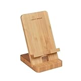 LUCKY BEAN Wood Phone Stand, Desktop Wooden Phone Holder, Portable Office Phone Stand for Desk, Wood ipad Stand， Compatible with iPhone & All Cell Phones (Bamboo)