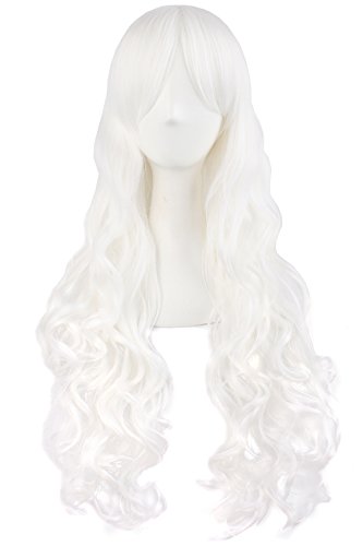 Mapofbeauty 28"/70Cm Lolita Long Curly Clip On Ponytails Cosplay Wig (White) #TOP4