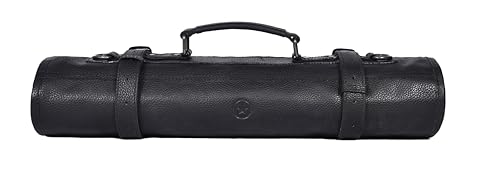 Leather Knife Roll - 10 pockets, expandable, adjustable strap