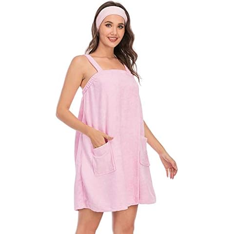 Veseacky Women's Spa Wrap Microfiber Bath Wrap Shower Robes with Adjustable Closure&Pokcets (X-Large,Pink) Cover