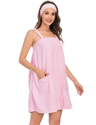 Image of Veseacky Women Bath Wrap Towel for Womens Shower with Pocket Adjustable Spa Robe & Facial Headband