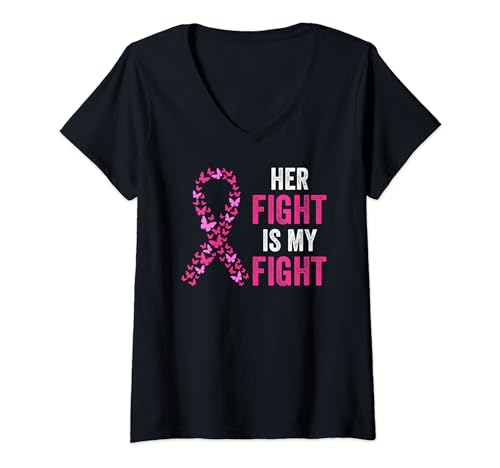 Mujer Su lucha es mi lucha Concientización sobre el cáncer de mama Apoyo familiar Camiseta Cuello V
