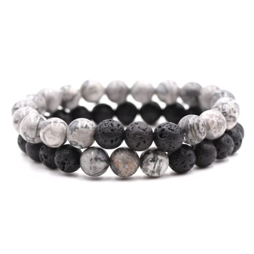 2Pcs Matte Lava Rock Volcanic Stone Beads Stretch Bracelet 8mm Volcanic Rock Aromatherapy Essential oil Diffuser Bracelet Tiger Eye Seed Energy Yoga Bracelet Healing Aromatherapy Jewelry