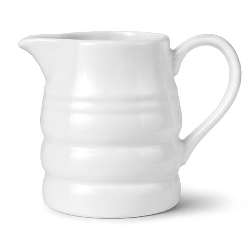 Porcelain Churn Jug 135ml(0.25 Pint) Traditional Milk & Cream Jug with Easy Pour Spout White Glazed Serving Jug for Tea Coffee & Sauces White