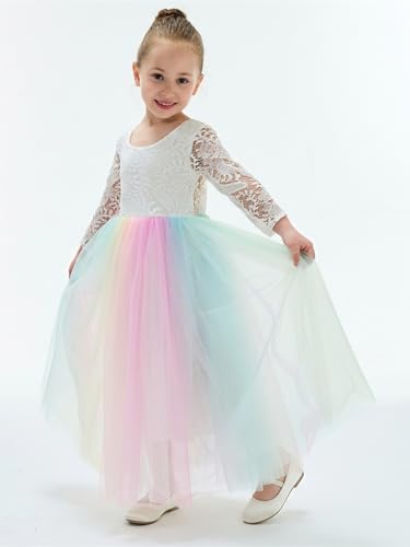 Image of 2Bunnies Girl Peony Lace Back A-Line Straight Tutu Tulle Party Flower Girl Dress