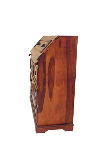 Image of Solid Sheesham Wood Study Table with 9 Drawer Storage Wooden Office Desk Workstation Computer Table with Chair for Living Room Study Room Home Office Library (Provincial Teak Finish)