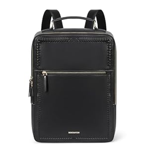 BOSTANTEN Leather Backpack 15.6 inch Laptop Bag Travel Casual Computer Backpack College Business Work Shoulder Bags with Trolley Sleeve for Women Men Black