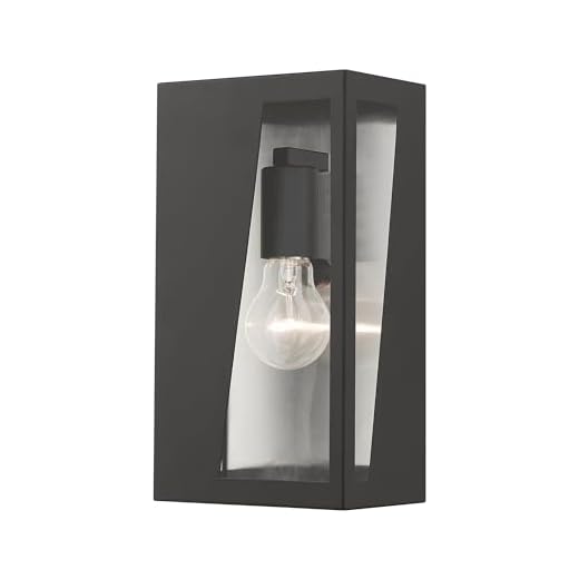 Livex Lighting, 28932-04, Forsyth, Outdoor Medium ADA Wall Lantern, Black with Brushed Nickel Stainless Steel Reflector