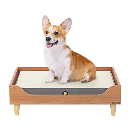 Veehoo Wooden Elevated Dog Bed - Durable Raised Wooden Pet Bed Frame for Small Medium and Large Dogs and Cats Dog Couch Sofa Furniture for Indoor Outdoor Use M Original Wood Grain