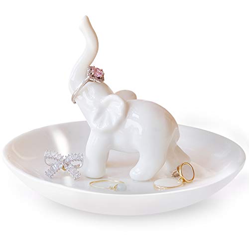 Image of PUDDING CABIN White Elephant Ring Holder Dish Ring Tray for Jewelry | Elephant Gifts for Women Christmas, Birthday, Mother's Day