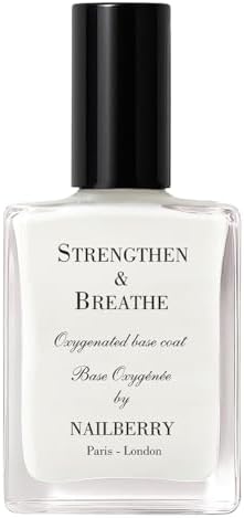 Nailberry Strengthen & Breathe Oxygenated Base Coat and Nail Strengthener | 2-in-1 Nail Treatment | Boosts Nail Condition and Strength | Vegan | Certified Halal and Cruelty Free | 12-Free | 15 ml