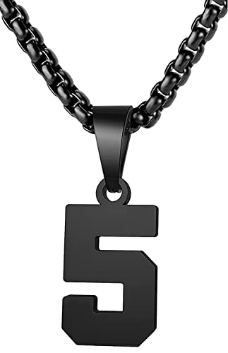 MUERDOU Number Necklace for Men Athletes Number Chain Stainless Steel Jersey Pendant Personalized Sports Jewelry for Men Basketball Baseball Football Black 5
