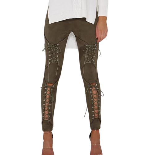 Pantalon en faux suède taille haute au toucher velours et lacets élégants