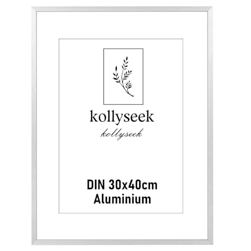 kollyseek cornice alluminio 30 x 40cm cornice poster in metallo argento con vetro acrilico infrangibile moderna cornice per foto Cornice con passepartout per le immagini Poster Foto argento
