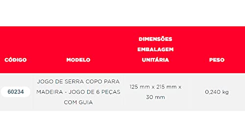 Serra Copo P/Madeira - Jogo De 6 Peças C/Guia Cortag Preta