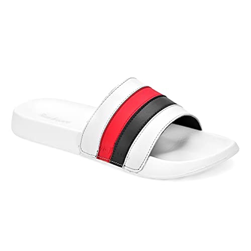 Image of San Frissco Men's Flip Flop Slipper's Open Toe Striped Sliders /Soft Cushioned Footbed With EVA Sole Colurblocked Lightweight Flexible and Stylish Footwear Slip On Sandals for Outdoor
