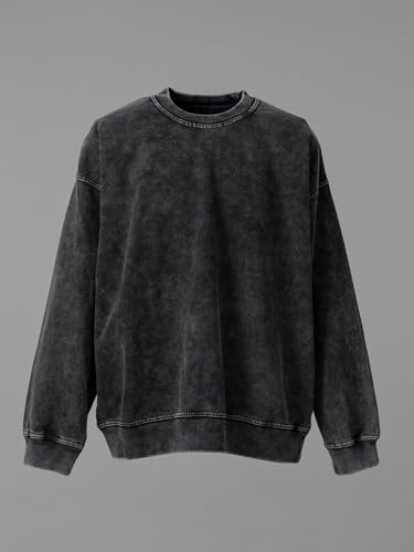 Image of Acid Wash T-Shirt for Men & Women - Oversized, Full Sleeve, Solid Colors (Black, Grey, Blue,) Trendy Casual Wear & Anime Styles