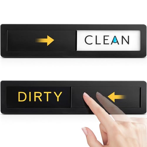 Clean Dirty Magnet for Dishwasher - Premium Stainless Steel Dishwasher Accessory Sign with Strong Magnetic & Extra Adhesive Tapes, Long-Range Visibility Black/Yellow Design for Kitchen Organization