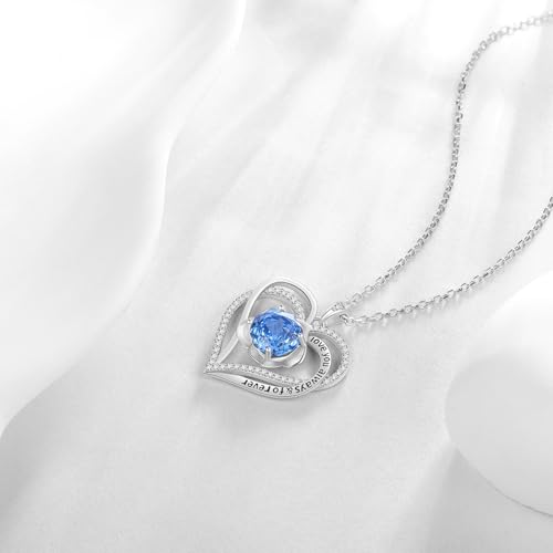 Birthstone Love Heart Pendant Necklace - 925 Sterling Silver Rose Cut Cubic Zirconia I Love You Necklace Anniversary Birthday Jewelry Gift for Women Wife Mom Daughter3