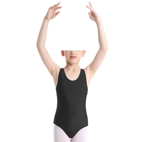 Prime fashions Girls Kids Leotard School Sport Dance Ballet Gymnastics Leotard Top Sleeveless (Black 9-10 Years)