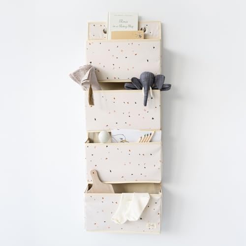 3 Sprouts Organizer da appendere alla porta, con 4 grandi tasche e 2 ganci per pannolini, vestiti per bambini, animali di peluche, essenziali per la cameretta dei bambini, color crema terrazzo