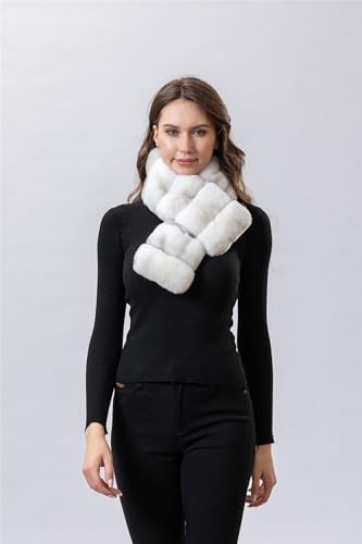 LVCOMEFF Women Real Rex Rabbit Fur Scarf Neck Warmer Chinchilla Color for Winter2
