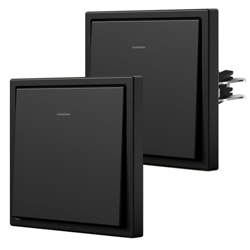 BSEED Lichtschalter Matt mit Licht, Wechselschalter Unterputz mit Krallen, Einfach Montage, C-Serie,1 Fach 1 Weg - 2Pack,80mm Schwarz