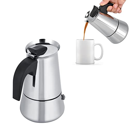 Cafetera Espresso, Cafetera Moka de Acero Inoxidable, Cafetera Portátil de Acero Inoxidable para el Hogar, Compatible con Estufas de Gas y Alcohol (100 ml)