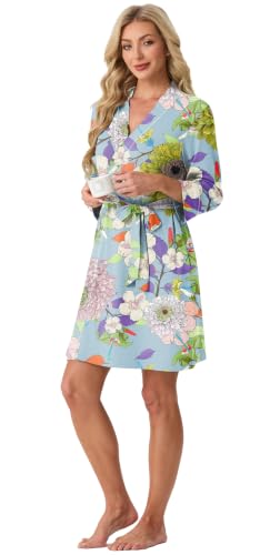 Image of PrinStory Womens Robe Knee Length Soft Knit Bathrobe S-2XL | V-Neck 3 /4 Sleeve Robes with Pockets, Lightweight, Breathable Bath Robe for Shower, Spa, Travel, Home, Party, Nursing