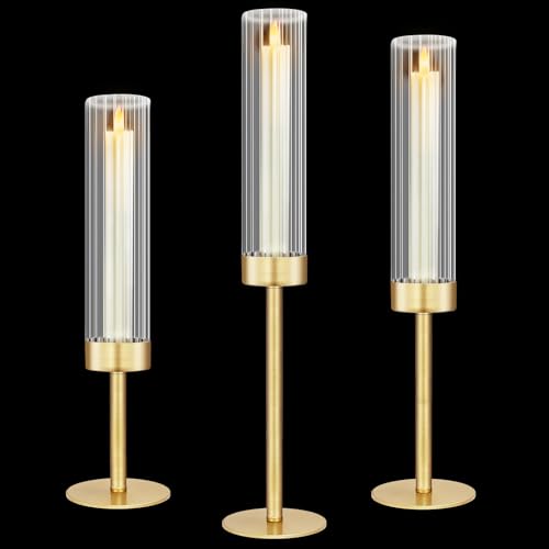Glass hurricane candlestick holders set (3)