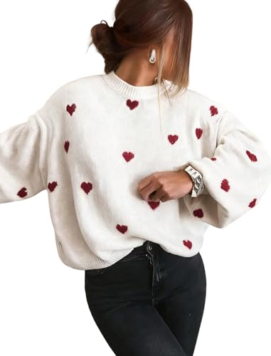 ZAFUL Womens Oversized Sweaters Cute Heart Print...