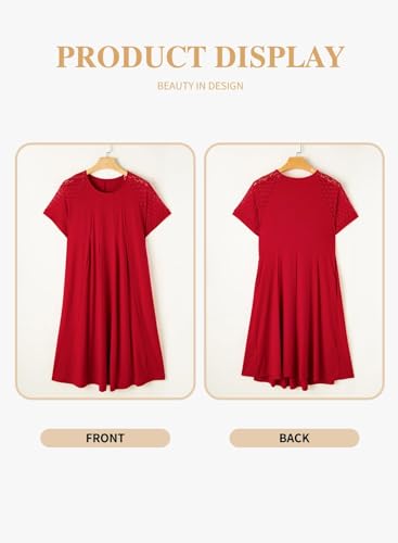 Eytino Womens Plus Size Dress Lace Short Sleeve Crewneck Casual Pleated Swing Midi Dresses with Pockets(1X-5X)4