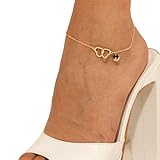 Petite Boutique Personalized Initial Two Hearts Anklet 16K Plated Gold Rose Gold Silver Birthday Bridesmaids Mothers day Christmas Wedding Gift