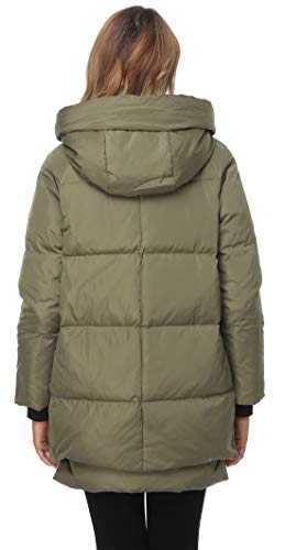 FADSHOW Women's Winter Thickened Down Jackets Long Down Coats Warm Parka with Hood,Army Green,L