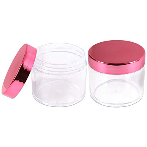 Beauticom 2 oz./ 60 Grams/ 60 ML Thick Wall Round Clear Plastic LEAK-PROOF Jars Container with ROSE GOLD Lids for Cosmetic, Lip Balm, Creams, Lotions, Liquids (12 Jars, Rose Gold)