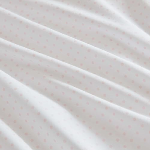 Image of Martha Stewart - Twin Size Sheets Set, Crisp & Tailored Cooling Sheets with a Naturally Smooth Cotton Percale Lightweight Feel - Bed Sheets with Matching Pillowcase & Fitted Sheet (Polka Dot Pink)