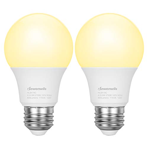 DEWENWILS 2-Pack Dusk to Dawn Light Bulbs Outdoor, Automatic On/Off LED Sensor Light Bulb, 2700K Warm White Glow, 9W(60W Equivalent), Smart Porch Lighting Bulbs, 800LM, E26 Base, ETL Listed