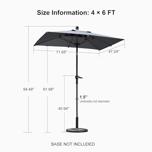 Image of PURPLE LEAF Patio Market Umbrella 6' x 4' Rectangle Tilt Light Gray 8 Ribs