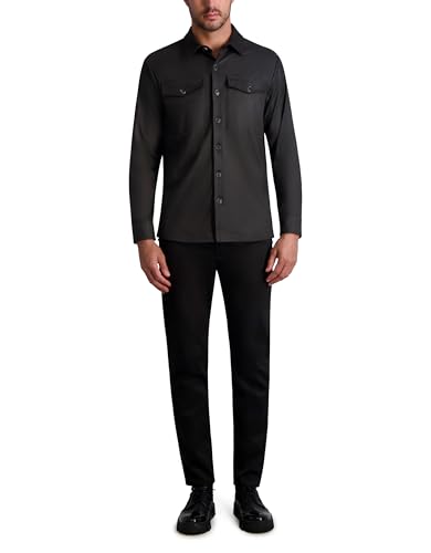 Karl Lagerfeld Camiseta de Manga Larga con Bolsillos en el Pecho para Hombre, Negro, Large