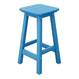 Costaelm 24' Height Outdoor Bar Stools, All-Weather Bar Stools, Adirondack Poly Patio Square Bar Stool for Patio, Deck, Kitchen Counter and Garden, Pacific Blue
