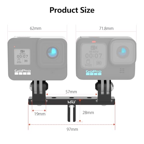 HSU Podwójny aluminiowy uchwyt do GoPro, podwójny adapter do kamery, otwór przedłużający zimny pazur do kamery akcji