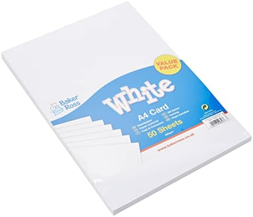 Baker Ross E99A A4 White Card Value Pack (220gsm), Perfect for Arts and Crafts Projects, Ideal for Home or School Crafts (Pack of 50)